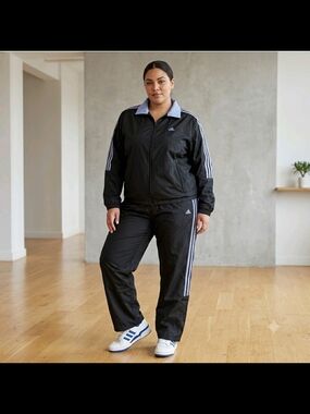Adidas Unisex Vintage Black Track Suit With 3 Stripes